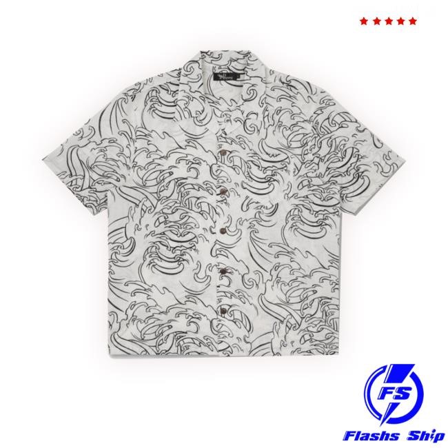 "Gakunami Wave" Cotton And Linen Aloha Crewneck Sweatshirt
